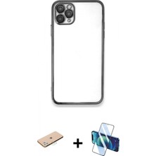 Pileli Store Pilelistore™ iPhone 11 Pro Kılıf Vadi Minimal - Siyah 3D Antistatik Seramik Nano Ekran Koruyucu + Renkli Kamera Lens Koruma Cam - Mı