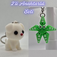 3D Atölye Maker Beyaz Örgü Desenli Köpek ve Yeşil Hareketli Deniz Yıldızı Anahtarlık