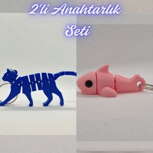 3D Atölye Maker  Mavi Esnek Kedi ve Açık Pembe Esnek Köpek Balığı Anahtarlık