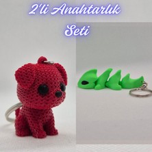 3D Atölye Maker Itfaiye Kırmızısı Örgü Desenli Köpek ve Yeşil Esnek Ejder Anahtarlık