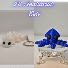3D Atölye Maker  Beyaz Esnek Ejder ve Mavi Kalamar Anahtarlık
