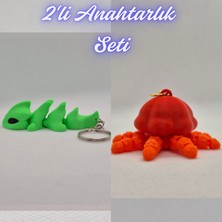 3D Atölye Maker  Yeşil Esnek Ejder ve Turuncu Hareketli Deniz Anası Anahtarlık