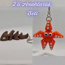 3D Atölye Maker  Koyu Kahverengi Esnek Ejder ve Turuncu Hareketli Deniz Yıldızı Anahtarlık