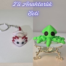3D Atölye Maker  Açık Pembe Esnek Axolot ve Açık Yeşil Kalamar Anahtarlık