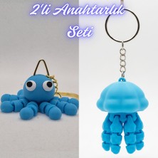 3D Atölye Maker  Açık Mavi Şaşkın Ahtapot ve Açık Mavi Hareketli Deniz Anası Anahtarlık