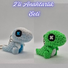 3D Atölye Maker  Beyaz Örgü Desen Hareketli Dino ve Yeşil Örgü Desen Hareketli Dino Anahtarlık