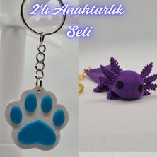 3D Atölye Maker  Açık Mavi Kedi Patisi ve Mor Esnek Büyük Axolot Anahtarlık