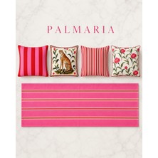 R'eyla R’eyla Palmaria Dekoratif Runner 50X150 cm Pembe Çizgili Raşel Kadife Masa Runnerı