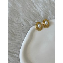 Revoia Inci Detaylı Oval Gold Küpe
