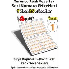 Sb Store 1'den 25'e Kadar Yuvarlak Seri Numara Etiketleri - 4cm - Turuncu Renk - Toplam 4 Adet