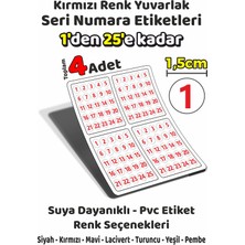 Sb Store 1'den 25'e Kadar Yuvarlak Seri Numara Etiketleri - 1,5cm - Kırmızı Renk - Toplam 4 Adet