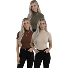Hashtag Kadın 3'lü Viskon Body Yarım Balıkçı Yaka Yarım Kol