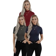 Hashtag Kadın 3'lü Viskon Body Yarım Balıkçı Yaka Yarım Kol