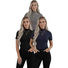 Hashtag Kadın 3'lü Viskon Body Yarım Balıkçı Yaka Yarım Kol