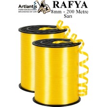 Artlantis Sarı Rafya Şerit Kurdela 2 Adet 8mm 200 Metre Rabant Rafya Renkli Hediye Paketleme Ipi Kurdela Balon Bağlama Ponpon