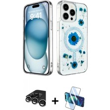 Pileli Store Pilelistore™ iPhone 15 Pro Kılıf Kozmos Doku - Siyah 3D Antistatik Cam Ekran Koruyucu + Raze Metal Kamera Lens - Gs