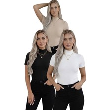 Hashtag Kadın 3'lü Viskon Body Yarım Balıkçı Yaka Yarım Kol