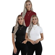 Hashtag Kadın 3'lü Viskon Body Yarım Balıkçı Yaka Yarım Kol
