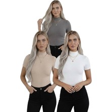 Hashtag Kadın 3'lü Viskon Body Yarım Balıkçı Yaka Yarım Kol