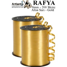 Artlantis Altın Sarı Rafya Şerit Kurdela 2 Adet 8mm 200 Metre Rabant Rafya Renkli Hediye Paketleme Ipi Kurdela Balon Bağlama