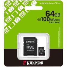 Kingston SDCS3/64GB 64GB Microsdxc Canvas Select Plus Gen3 100MB/S A1 Card + Hafıza Kartı