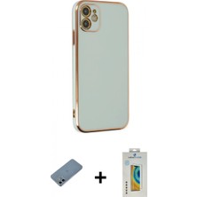 Marsilyan™- iPhone 12 Kılıf Yankı Serisi - Siyah Polymer Nano Ekran Koruyucu + Shine Kamera Lens Koruma Cam - Sabe
