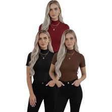 Hashtag Kadın 3'lü Viskon Body Yarım Balıkçı Yaka Yarım Kol