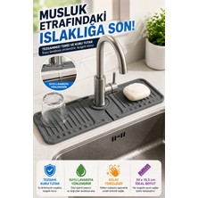 Open City Mutfak Banyo Lavabo Musluk Kenarı Silikon Mat Gri Su Yönlendiren Tezgah Koruyucu 30X10,5 cm