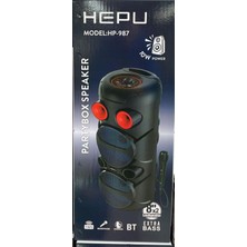 Hepu HP-987 2x8'' Kablolu 1 El Mikrofon Bluetooth USB Şarjlı Rgb Işıklı Müzik Kutusu
