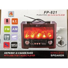 Fepe FMFP-821 Şömineli - Bluetooth - USB - Şarjlı Nostaljik Radyo