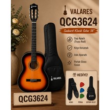 Valares QCG3624 Sunburst Klasik Gitar 38” inç Sap Ayarlı (Truss Rod) • Köşe Korumalı • Askı Aparatlı Parlak