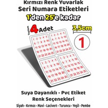Sb Store 1'den 25'e Kadar Yuvarlak Seri Numara Etiketleri - 3,5cm - Kırmızı Renk - Toplam 4 Adet