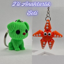 3D Atölye Maker  Açık Yeşil Örgü Desenli Köpek ve Turuncu Hareketli Deniz Yıldızı Anahtarlık