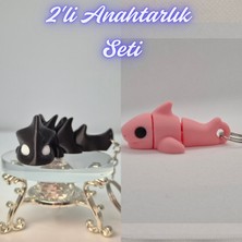 3D Atölye Maker  Siyah Esnek Ejder ve Açık Pembe Esnek Köpek Balığı Anahtarlık