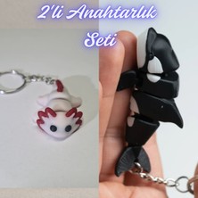 3D Atölye Maker  Açık Pembe Esnek Axolot ve Siyah Esnek Balina Anahtarlık