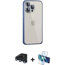 Pileli Store Pilelistore™ iPhone 15 Pro Max Kılıf Eksen Form Serisi - Siyah 3D Antistatik Seramik Nano Ekran Koruyucu + Raze Metal Kamera Lens - Lt