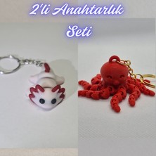 3D Atölye Maker  Açık Pembe Esnek Axolot ve Pembe Ahtapot  Anahtarlık