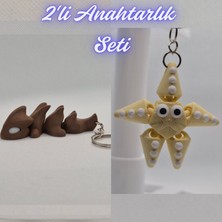3D Atölye Maker  Koyu Kahverengi Esnek Ejder ve Açık Sarı Hareketli Deniz Yıldızı Anahtarlık