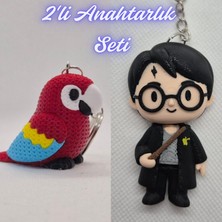 3D Atölye Maker  Kırmızı Örgü Desen Papağan ve Harry Potter Anahatarlık Anahtarlık