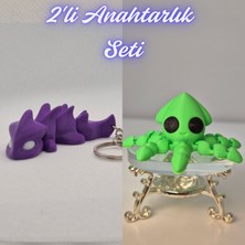 3D Atölye Maker  Mor Esnek Ejder ve Açık Yeşil Kalamar Anahtarlık