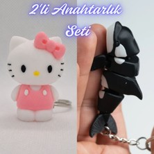 3D Atölye Maker  Beyaz Hello Kitty ve Siyah Esnek Balina Anahtarlık