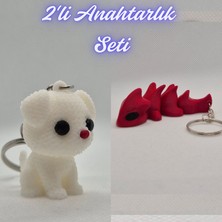3D Atölye Maker Beyaz Örgü Desenli Köpek ve Itfaiye Kırmızısı Esnek Ejder Anahtarlık