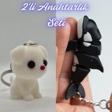 3D Atölye Maker  Beyaz Örgü Desenli Köpek ve Siyah Esnek Balina Anahtarlık
