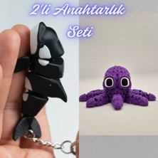 3D Atölye Maker Siyah Esnek Balina ve Mor Örgü Desen Ahtapot Anahtarlık