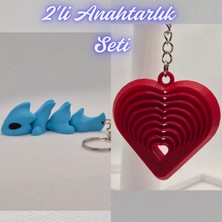 3D Atölye Maker  Açık Mavi Esnek Ejder ve Kırmızı Hareketli Kalp Anahtarlık