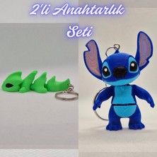 3D Atölye Maker  Yeşil Esnek Ejder ve Mavi Esnek Stitch Anahtarlık