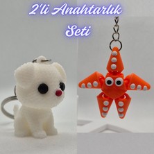 3D Atölye Maker  Beyaz Örgü Desenli Köpek ve Turuncu Hareketli Deniz Yıldızı Anahtarlık