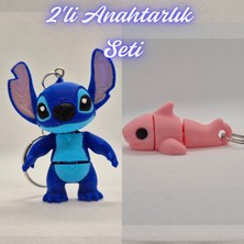 3D Atölye Maker  Mavi Esnek Stitch ve Açık Pembe Esnek Köpek Balığı Anahtarlık