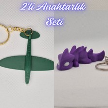 3D Atölye Maker  Koyu Yeşil Uçak ve Mor Esnek Ejder Anahtarlık