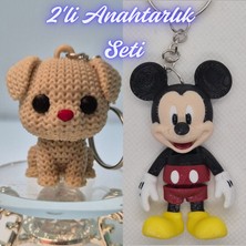 3D Atölye Maker  Krem Örgü Desenli Köpek ve Esnek Mickey Mouse Anahtarlık